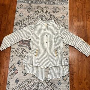 PAPER LACE Shirt  Blue White Stripe Linen Art To Wear Lagenlook Size Medium Boho